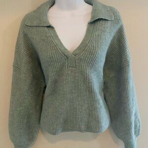 Women's Light Green V-Neck Sweater